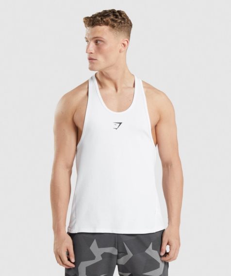 Men's Gymshark Critical Stringer Tanks White | CA A87613